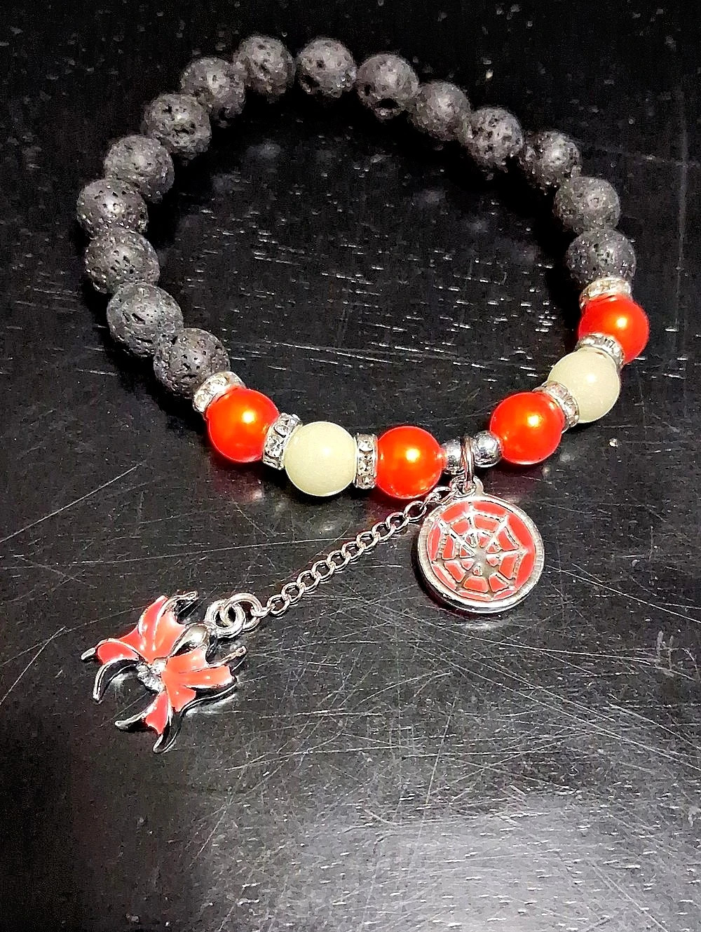 Beaded Charm Bracelet in Black & Orange